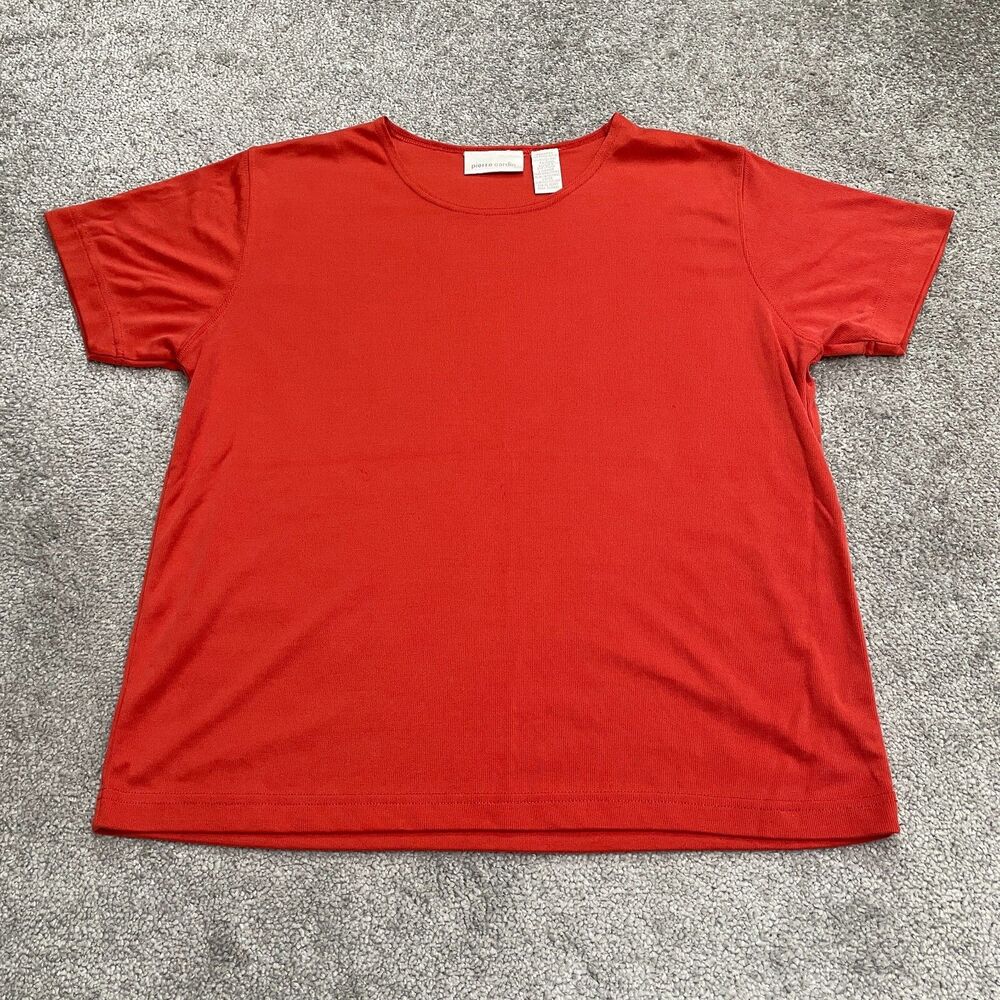 Pierre Cardin Basic Top Womens Large Red Short Sleeve Crew Neck Casual Stretch
